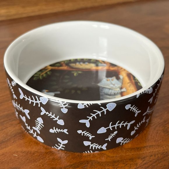 Lang "C is for Cat" Second Thoughts Cat Food Bowl 2005 Unused Ceramic Humor - Picture 2 of 14